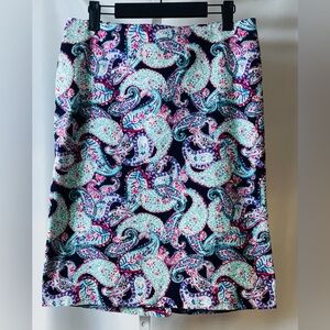 Talbots Straight‎ Pencil Short Skirt Navy Paisley Length 22” Size 10 Zippered